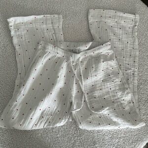 H&M White Lounge Pants with Red Heart Pattern